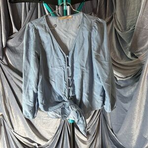 Loft chambray button down tie front denim shirt size XS